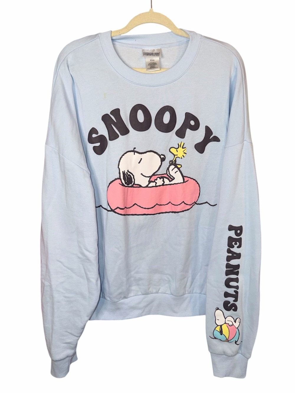 PEANUTS Snoopy Blue/Pink Crew Neck Sweatshirt, Size XL